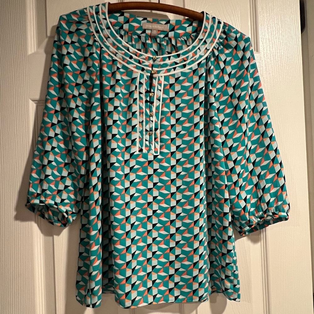Banana Republic • XS teal geometric print blouse